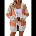 thumbnail image 1 of Suéter Tipo Cárdigan de Punto Acanalado de Larga con Frente Abierto y Bloques de Color para Mujer. Color Naranja XL, 1 of 10