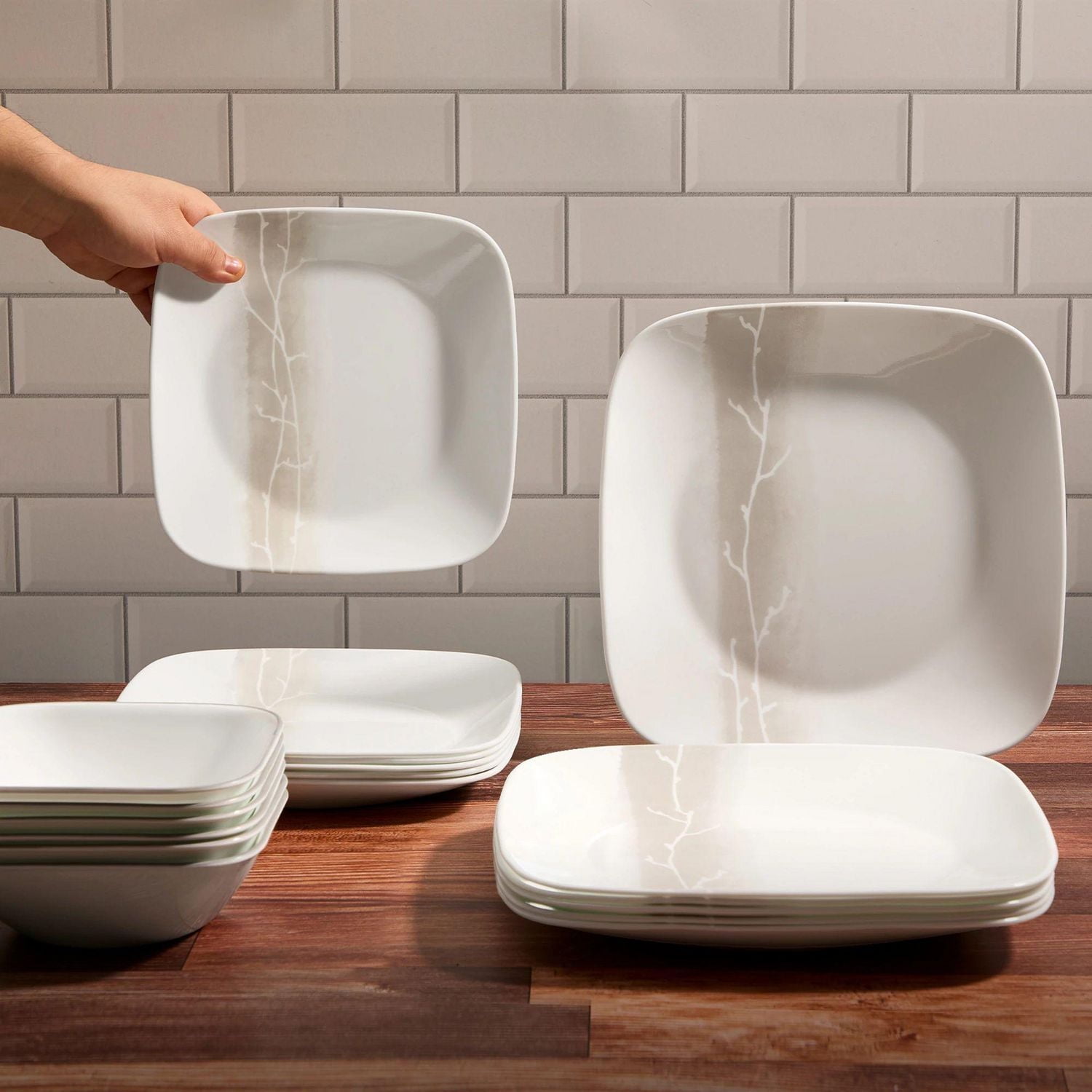 Service de table Corelle® Vitrelle® Studio Square Wandering Grove 12 pièces 12 pièces Corelle Wandering Grove