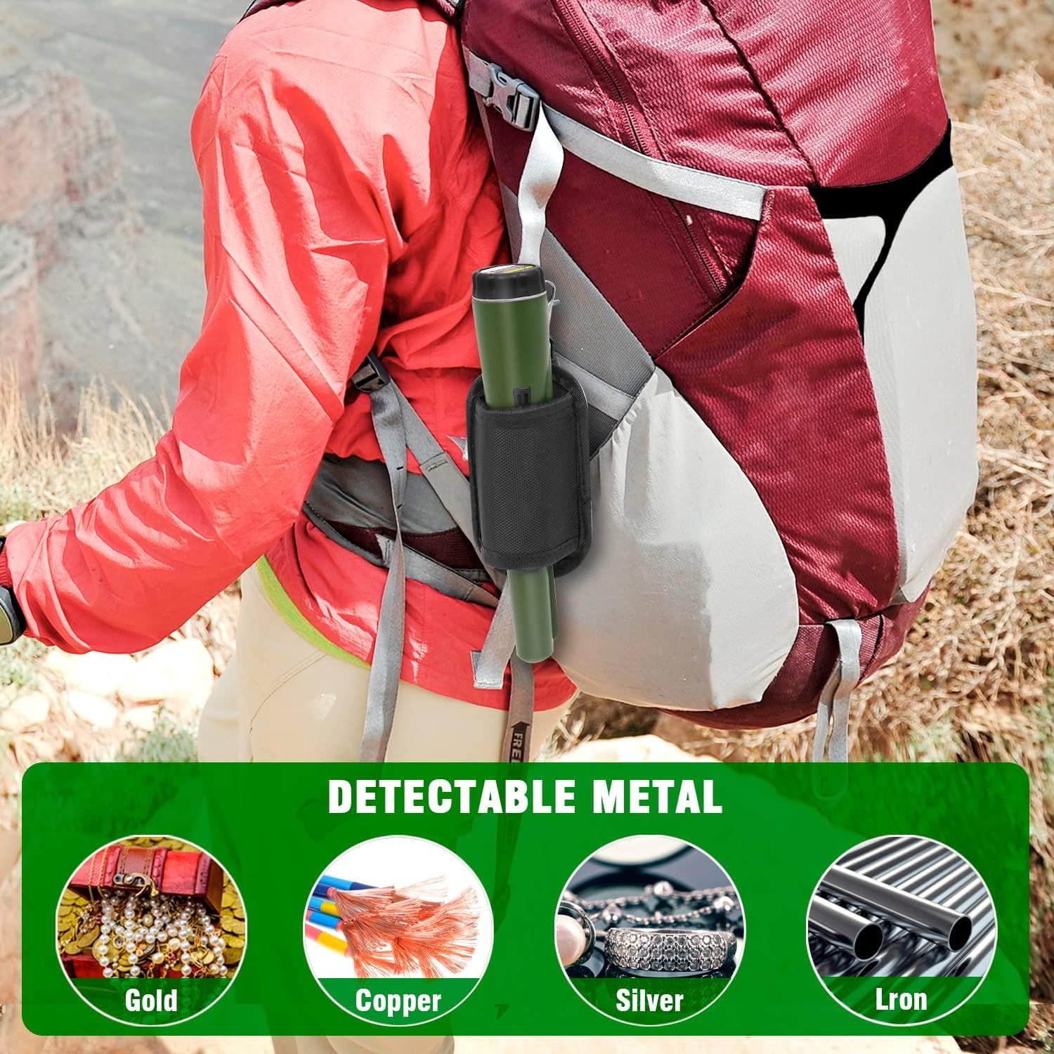SYITOOCK Metal Detector Pinpointer, Professional Handheld Pin Pointer Wand, 360°Search Treasure Pinpointing Finder Probe with Belt Holster, Green