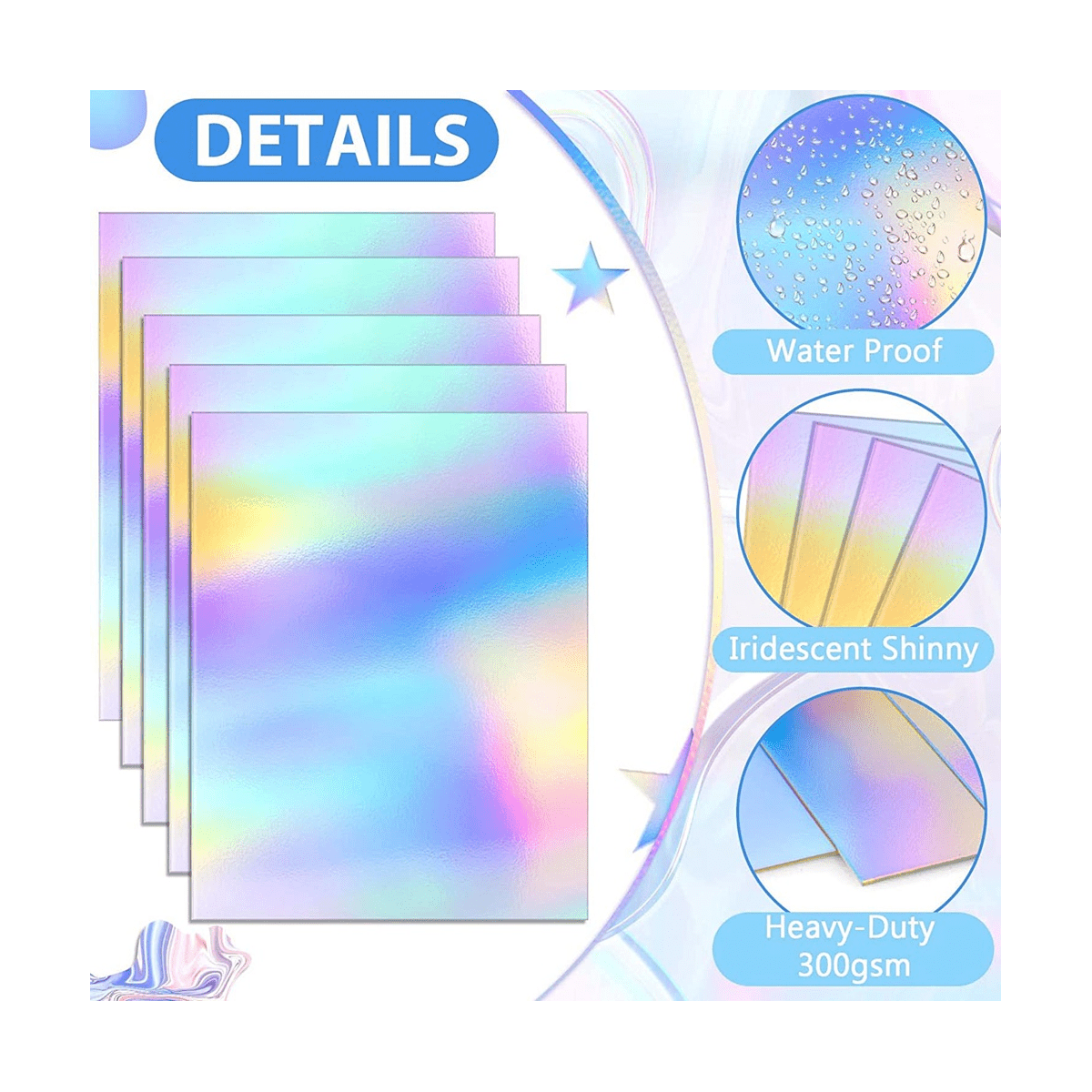 Metallic Holographic Card Shiny Mirror Paper Sheets, Reflective Post Board Size 8.5 X 11 Inch 50 Pack