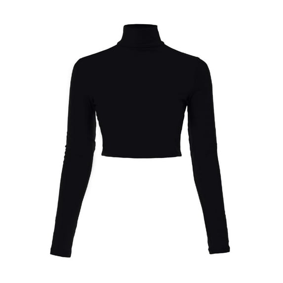 Made by Olivia Women's Solid Long Sleeve Mock Neck Solid Crop Top T Shirt