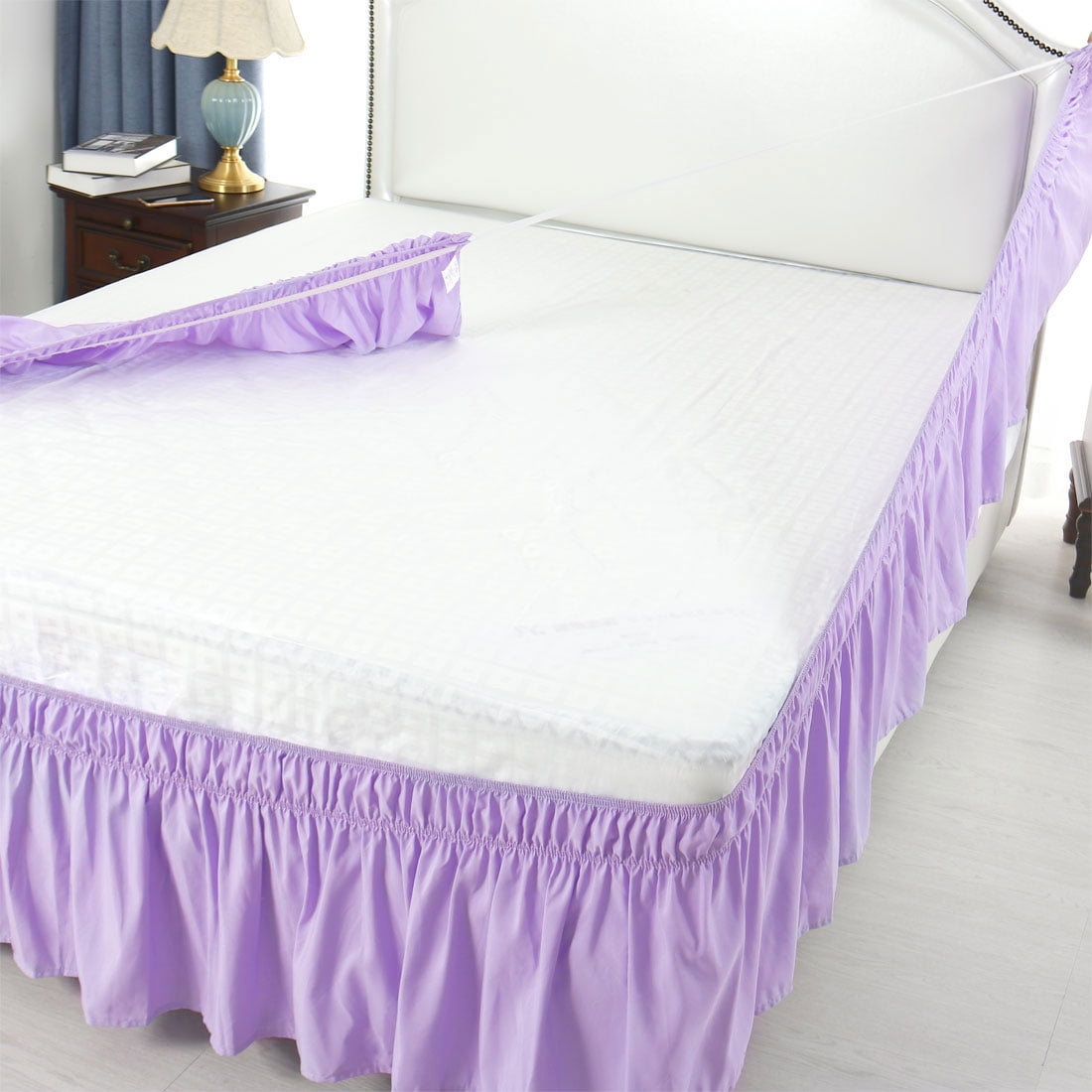 Unique Bargains Polyester Elastic Dust Ruffled Bed Skirt with 15" Drop Twin Light Purple