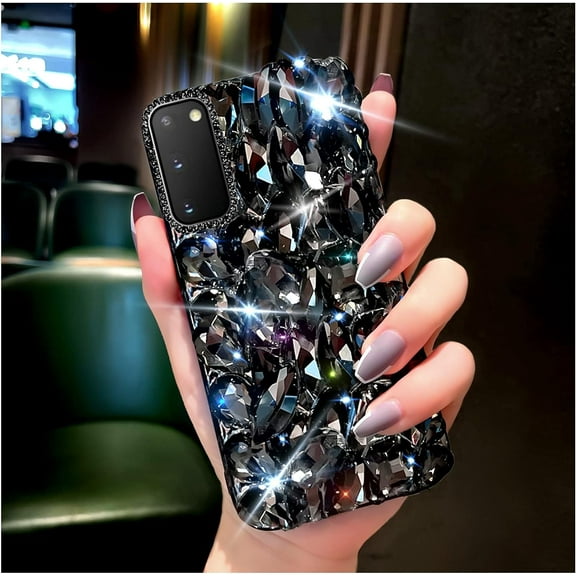 Samsung Galaxy S20 Case Diamond Case for Women 3D Glitter Sparkle Bling Case Luxury Shiny Crystal Diamond Bumper Clear Gems Cute Protective Girly Case Girls Cover(Black)