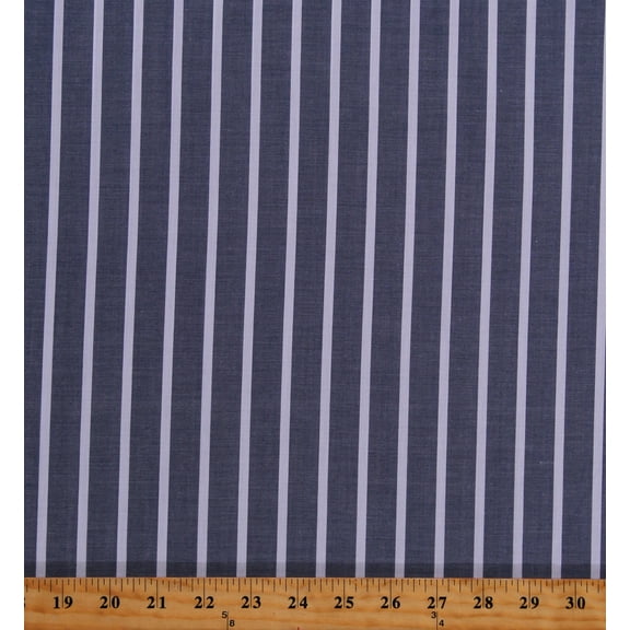 Chambray Shirting Denim-Blue with White Stripes Striped Soft Lightweight 58" Wide Cotton Fabric by the Yard (3984R-1G)