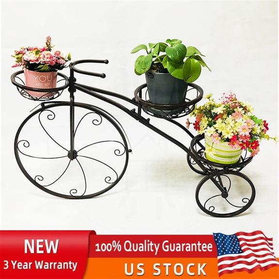 Bicycle Planter Iron Home Garden Decor Plant Stand Outdoor / Indoor Basket Yard