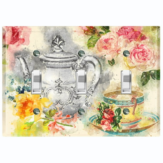 Metal Light Switch Plate Outlet Cover Flower Teapot ROS007