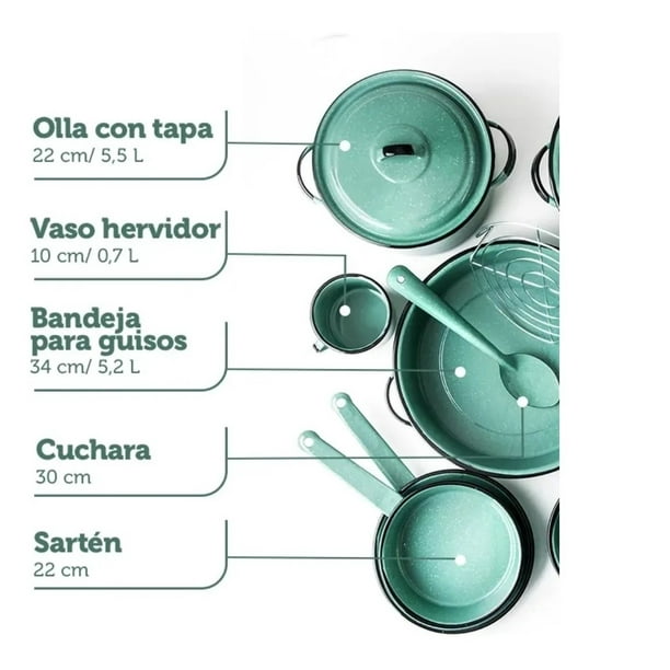 Batería De Cocina Cinsa Clasica De Peltre Verde Jade 13 Piezas