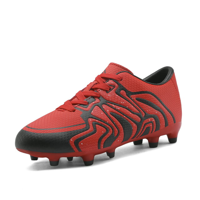Dream Pairs Kids Boys & Girls Lightweight Soccer Shoes Sport Outdoor Soccer Cleats 160472-K Red/Black/Silver Size 5