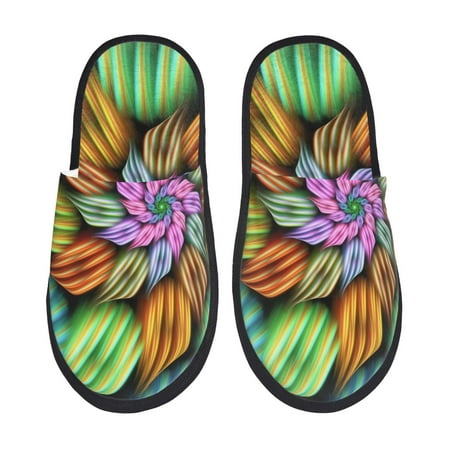 Balery Hippie Style Slient Indoor Furry Fleece Comfort House Shoes Soft Non-Slip Home Shoes Cotton slippers House Slippers-- Large
