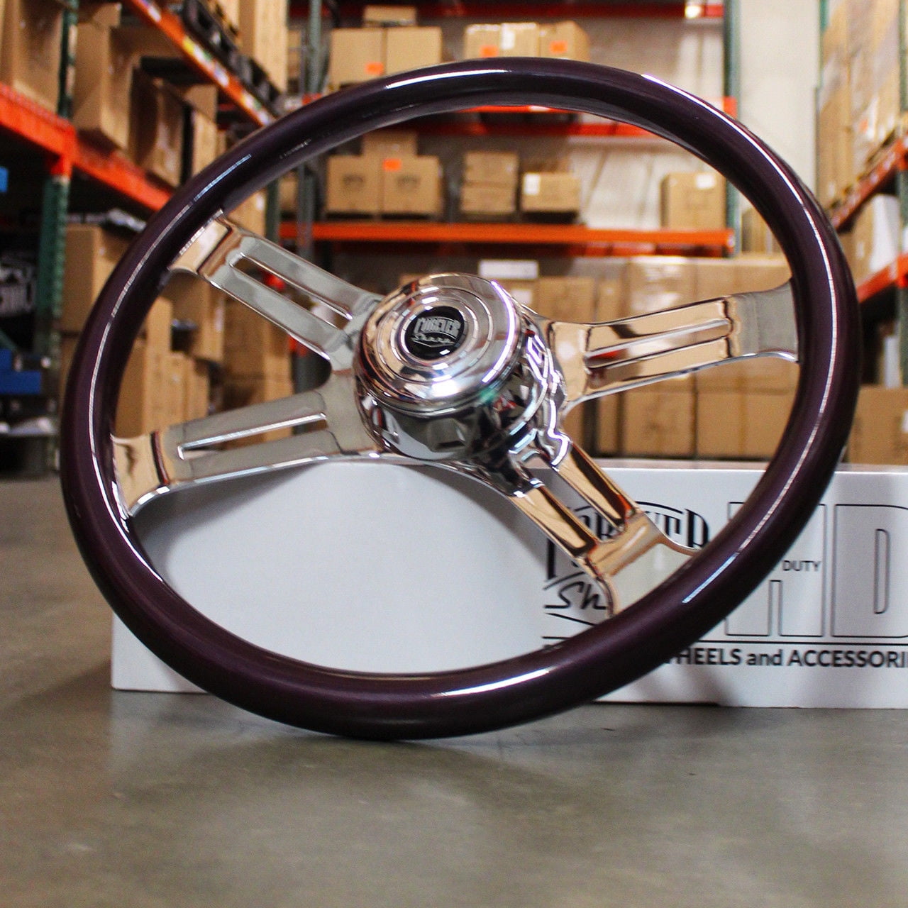 18" Purple Steering Wheel 4 Spoke Polished Chrome Horn Button