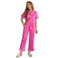 thumbnail image 4 of Ekouaer Silk Pajamas for Women Satin Short Sleeve Pajamas Set with Ruffle 2 Pieces Button Down Tops and Pants, 4 of 6