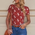 thumbnail image 4 of KLL Women 's Crew Neck Bodysuit Jumpsuits Christmas Deer Head Print Short onesies Stretch T Shirts, 4 of 5