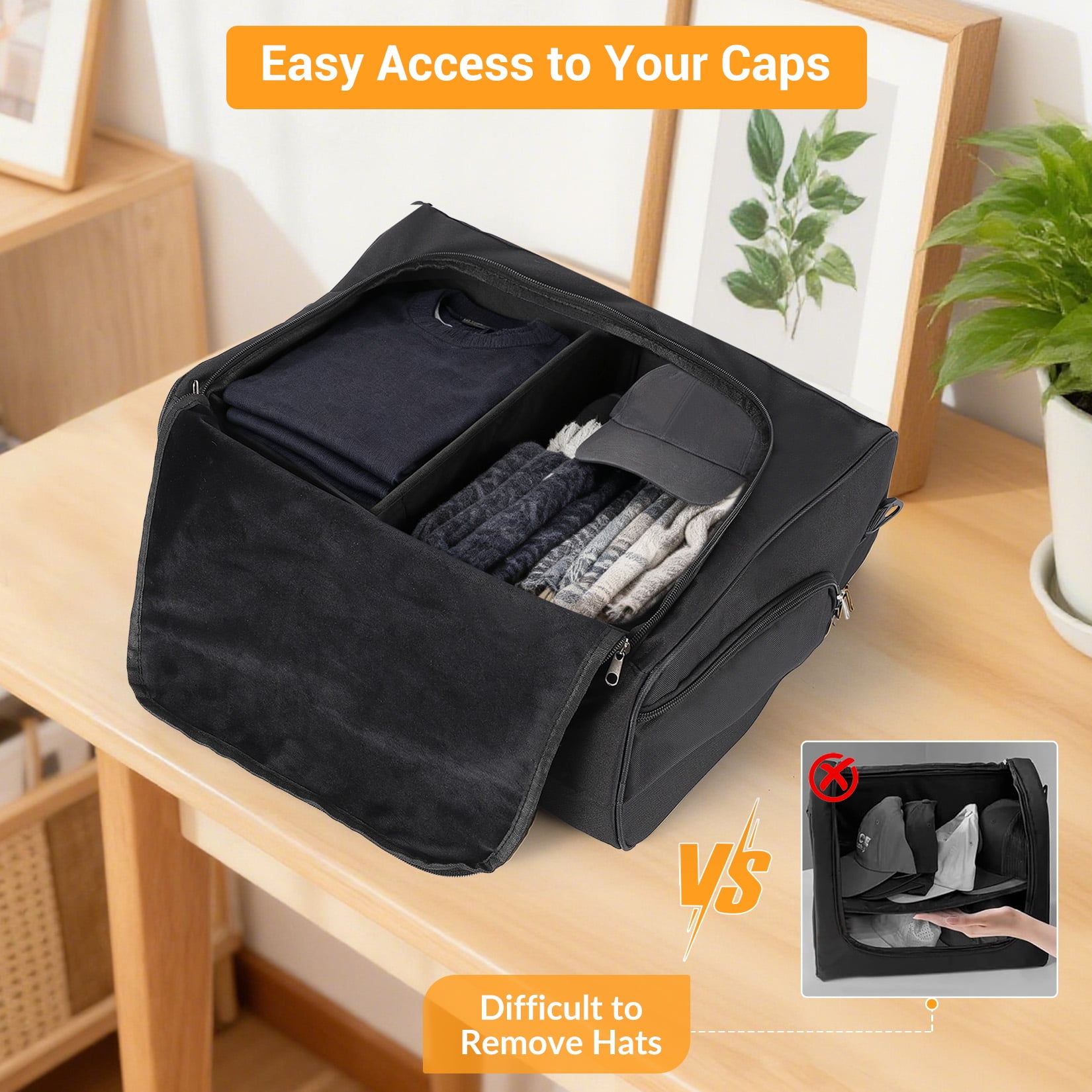 Garvee Baseball Caps Organizer Bag, 17 x 7 x 13.7", 2 Pack, Oxford Fabric Cap Organizer, Black