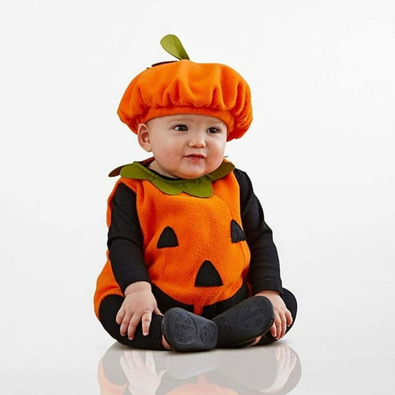 Boy Girl Halloween Outfit Pumpkin Bodysuit Halloween Romper Tops Hat Footies