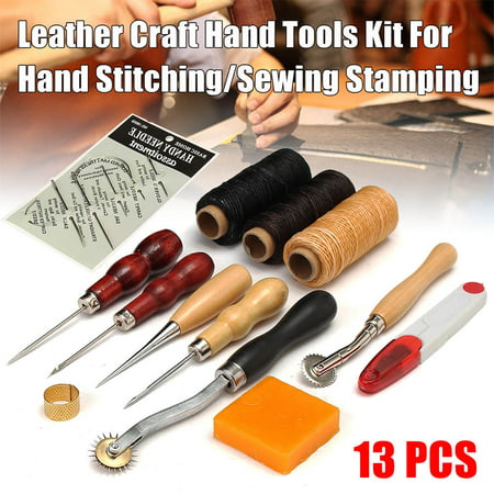 Iuhan 13Pcs Set Leather Craft Hand Stitching Sewing Tool Thread Awl Waxed Thimble (Best Thread For Sewing Leather)