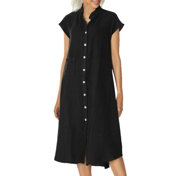 Dpytoraw Womens Button Up Shirt Dress Cotton Dress Summer Long Dresses With Pockets