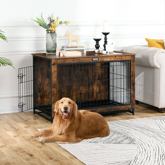 HOOBRO 26.9"H  Dog Crate Furniture Wooden Pet Furniture with Pull-Out Tray Living Room BF982GW03G1