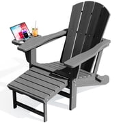 KINGYES Folding Adirondack Chair set of 2, Adjustable Backrest with Pull-Out Footrest & 4-in-1 Mobile Phone, Tablet, Cup Holder Tray, HDPE Plastic Adirondack Chair for Patio Garden Outdoors Fire Pit
