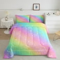 thumbnail image 3 of Manfei Rainbow Stripes Bedding Comforter Set,Gold Glitter Print Twin Comforter Sets,Multicolor Aesthetic Bedding Set For Girls Kids,Luxury Bedroom Decor Reversible,2-Piece, 3 of 9