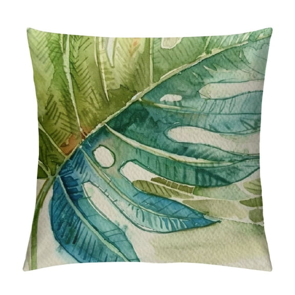 Creowell Green Tropical Outdoor Pillow Covers Decorative Palm Leaves Monstera Waterproof Fabric Throw Pillow Cases Plant Leaf Cushion Cover for Bedroom Living Room Couch 12x12in