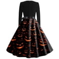 thumbnail image 5 of Womens Halloween Hepburn Dresses Witch Hat Castle Long Sleeve Spooky Hepburn Dresses Pumpkin Bat Round Neck Funny Hepburn Dress, L, 5 of 5