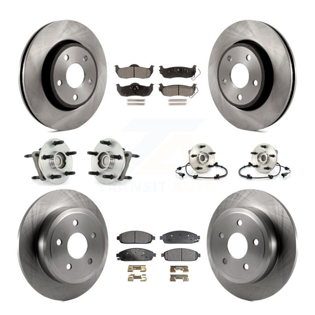 Transit Auto Front Rear Hub Bearings Assembly Disc Brake Rotors and Semi-Metallic Pads Kit (10Pc) for Car Jeep Grand Cherokee Commander - Left Right Side (Driver Passenger) KBB-108830