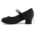thumbnail image 2 of Kushyshoo Girl Mary Jane Shoes Low Heel Rhinestones Princess Flats Glitter Black Dress Pump Shoes for Big Kid Size 3, 2 of 5