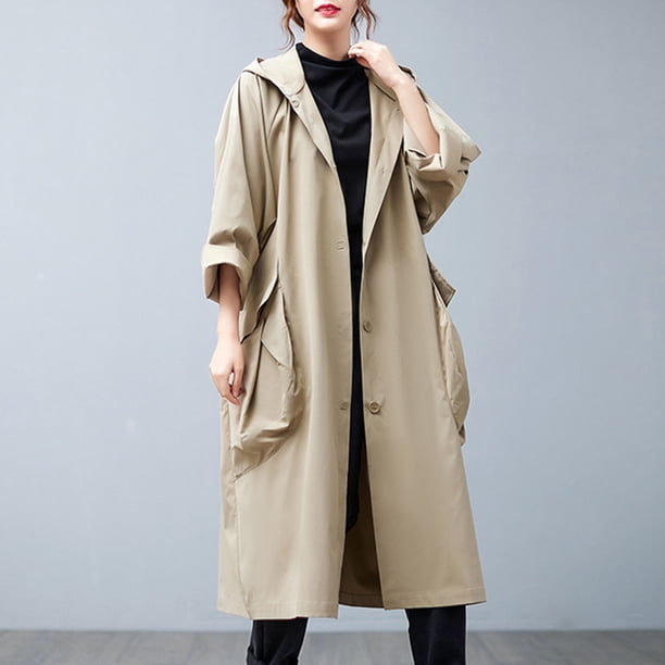 Chaqueta y abrigo informal de manga larga con capucha para mujer, cárdigan de lana con cremallera y solapa de color liso, chaqueta de manga larga, abrigo para mujer