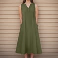 thumbnail image 2 of felwors Summer Linen Dresses for Women 2026 Button V Neck Sleeveless Midi Dress Casual Cotton Gauze Shift Dress with Pockets (AG, L), 2 of 5