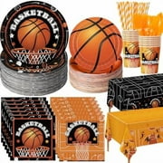 452 Pcs Basketball Party Decorations for 50, Basketball Paper Plates and Napkins Cups Tablecloth Cutlery Straws Disposable Tableware Set for Sports Themed Birthday Team Party Supplies