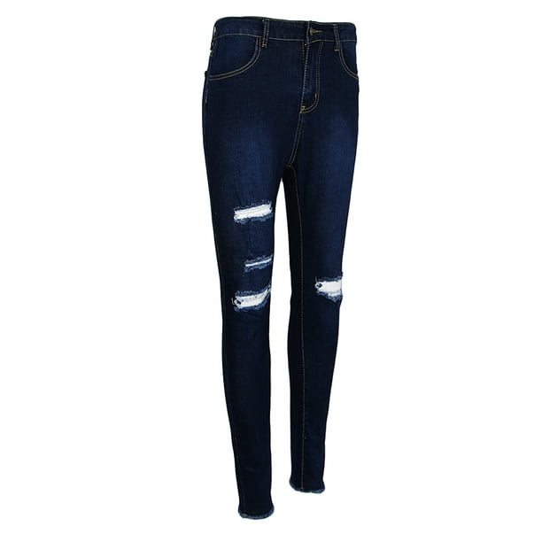 Pantalones vaqueros rasgados Sunnimix mujer cintura alta 2XL