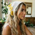thumbnail image 2 of Multi-Color Floral Crochet Hollow Triangle Headscarf for Women, Lightweight Breathable Knit Tie Back Bandana, Boho Flower Turban Hair Wrap for Daily Travel Beach Outings, 2 of 4