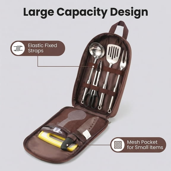 Hanging Camp Utensil Organizer, Portable Camping Kitchen Cookware Bag for Knives, Forks, Spoons & More, Outdoor Cooking Tools Storage Box for Travel & Hiking, Picnic Storage Bag,Bag Only
