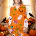 thumbnail image 2 of Afdoent Girls Pajamas Set Halloween Pumpkin Ghost Print Sleepwear Soft Long Sleeve Button-Down Sleepwear Nightwear 2Pcs Pajama Sets Loungewear Comfortable For Kids Holiday 13-14 Years, 2 of 5