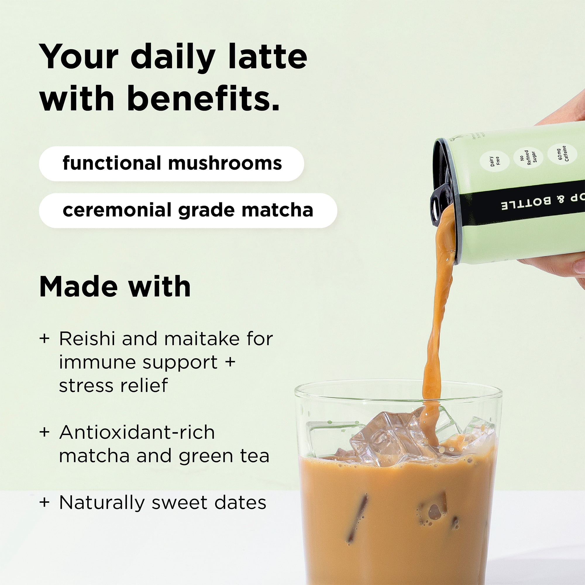 Pop & Bottle Matcha Oat Milk Latte + Reishi & Maitake, Organic, Shelf-Stable, Ambient 8 fl oz