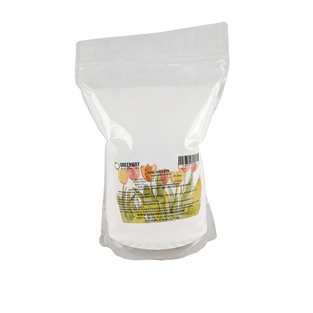Zinc Sulfate Powder 35.5 Zinc and 16.5 Sulfur "Greenway Biotech Brand" 3 Pounds