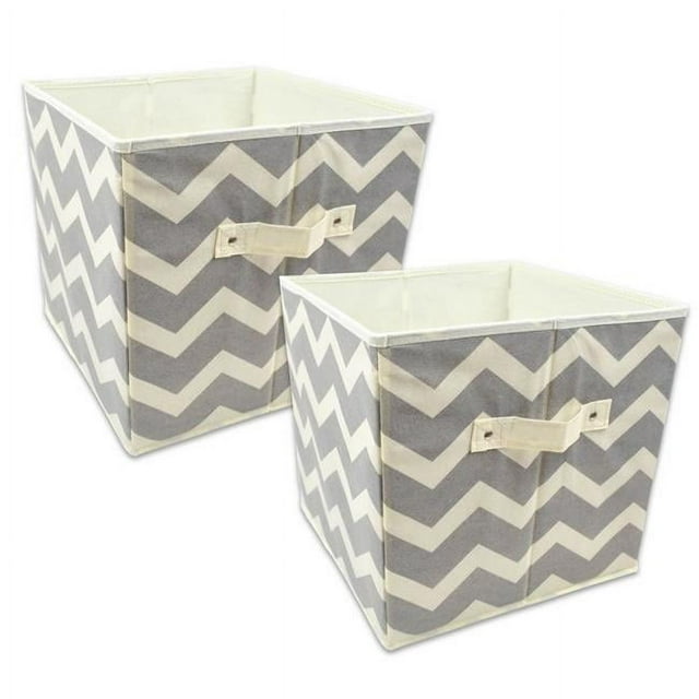 Design Imports CAMZ35073 11 x 11 x 11 Po. Cube de Rangement Carré en Polyester Chevron Non Tissé, Gris - Ensemble de 2