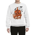 thumbnail image 2 of Wild Bobby Spooky Vibes Pumpkin Skulls Bats Stars with Orange and Black Halloween Unisex Crewneck Sweatshirt, White, Small, 2 of 6