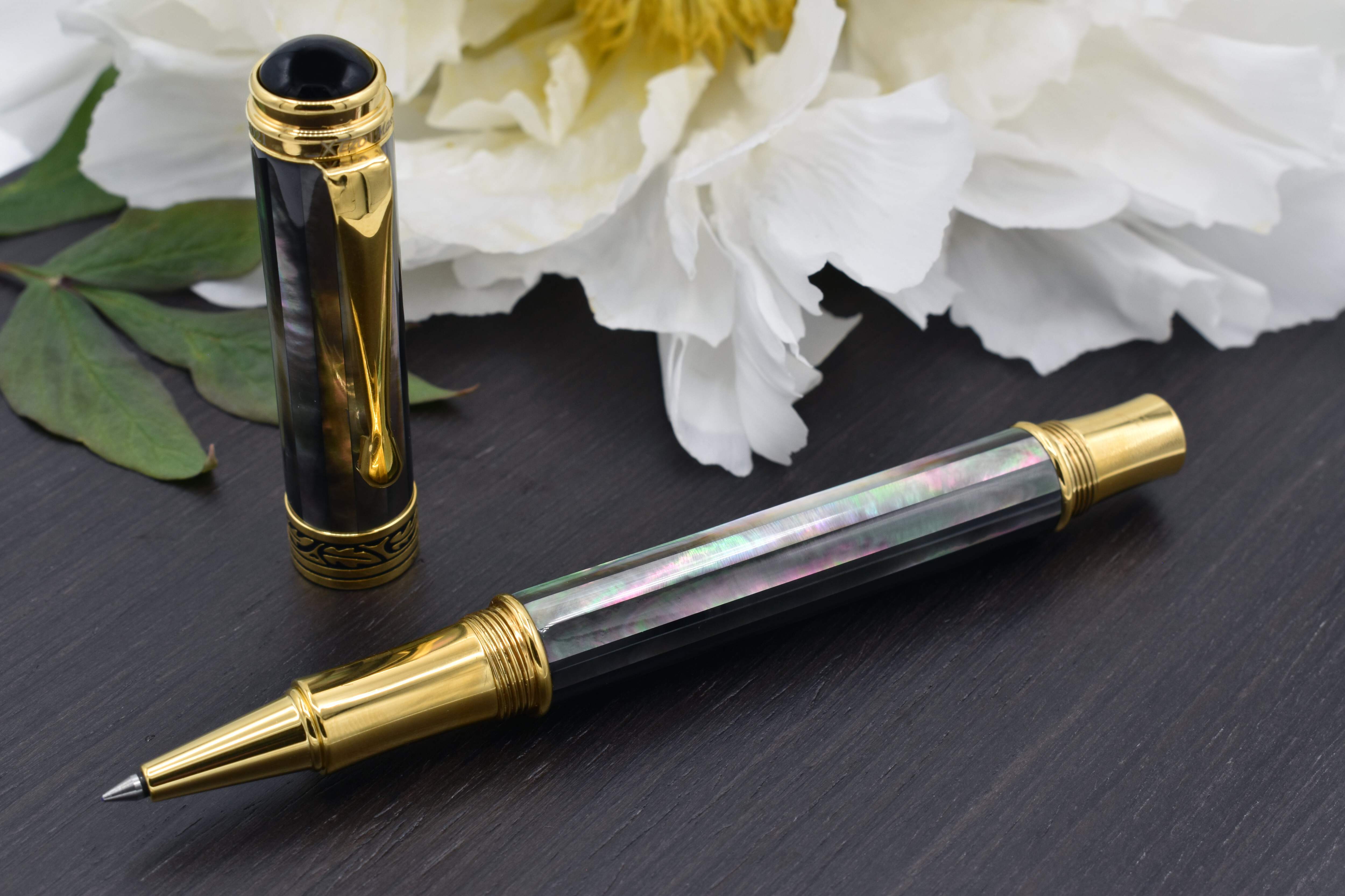 Xezo Xezo Maestro® 18K Gold Plated Rollerball Pen - Tahitian Black Mother of Pearl