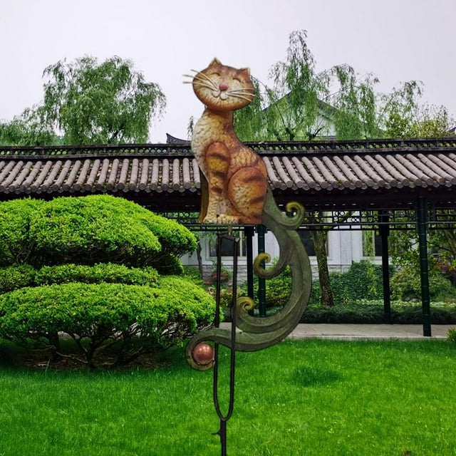 Estaca de jardín con forma de animal, estaca decorativa para exteriores, escultura artística para patio, adorno para césped para cumpleaños y Navidad Gato 26x12x145cm