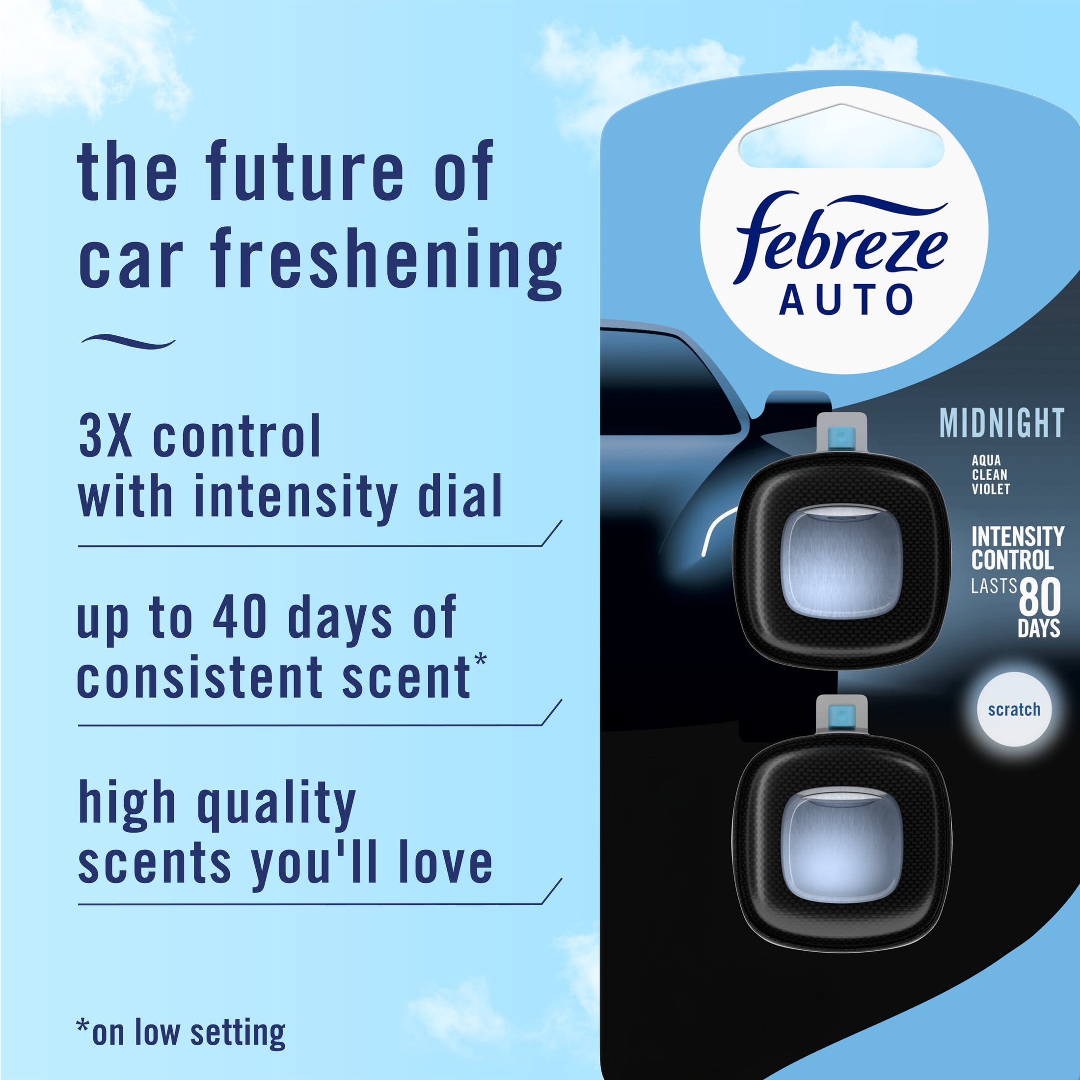 (2 pack) Febreze AUTO Car Air Freshener, Odor-Fighting Car Vent Clip, Midnight, 2 Count