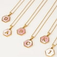 thumbnail image 2 of PAURO Women's Stainless Steel 26 Letter Necklace Hexagon Pink Shell Accessories with Chain Gold D, 2 of 4