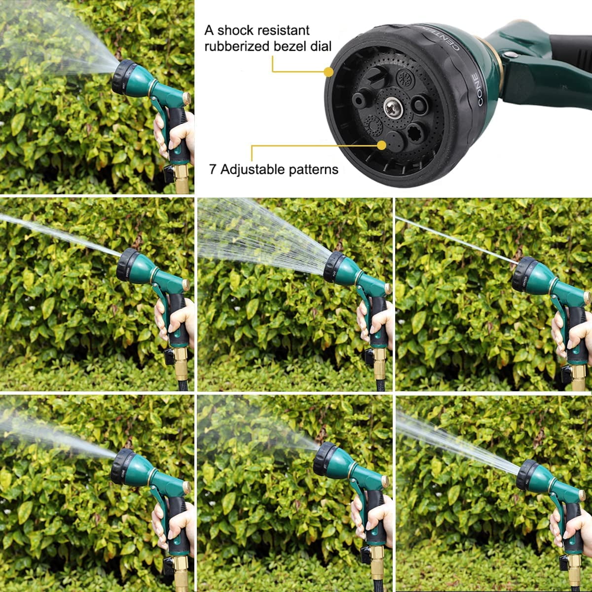 Garden Hose Nozzle Sprayer Heavy Duty, 100% Metal Spray Nozzle High Pressure Water Hose Nozzle with 7 Patterns for Watering Garden, Washing Cars and Showering Pets