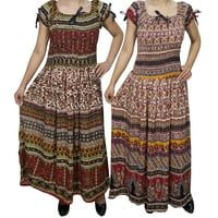 Mogul Lot Of 2 Women Maxi Dress Off Shoulder Smocked Waist Rayon Flare WANDERING BEAUTY Sundress