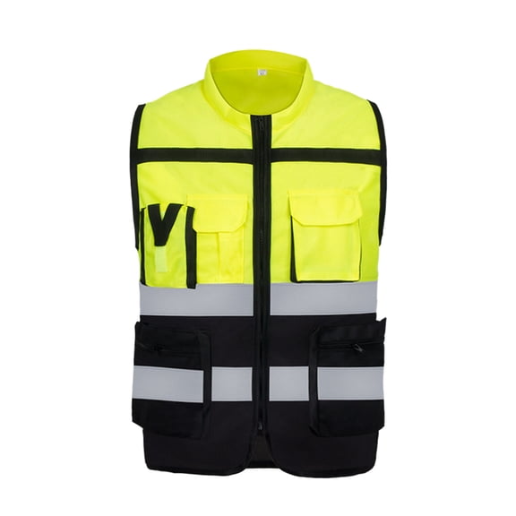 Multi Function Pockets Executive Safety Vest, High Visibility, Reflective Strips, Polyester, Personal Protective Equipment, Large Capacity, Two Pen Slots, Easy On And Off For