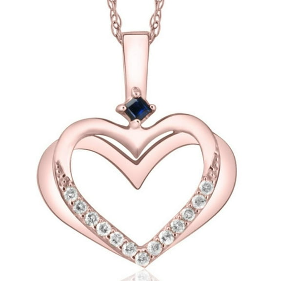 Pompeii Diamond Sapphire Heart Pendant 1/6ctw Rose Gold Designer Veronica Wu 3/4" Tall