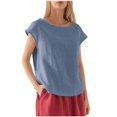 thumbnail image 4 of JUNWELL Lin à la Mode des Femmes Casual Ample Mode à Manches Courtes T-shirt Couleur Unie Col Rond Top, 4 of 7