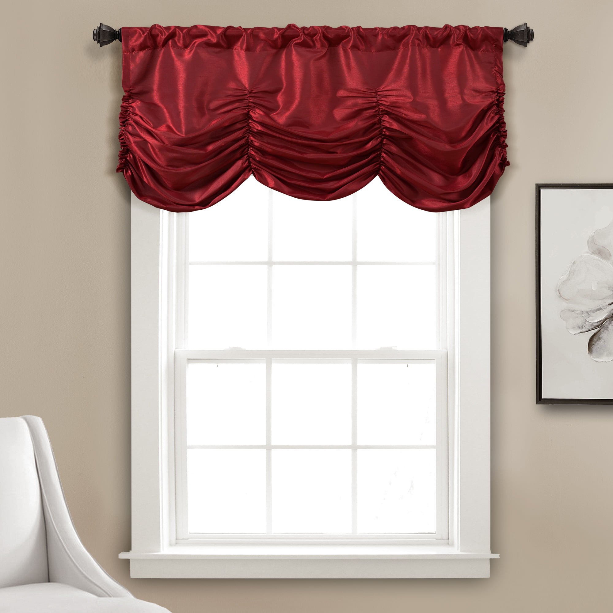 lovemyfabric Cotton White Polka Dots/Spots Design Kitchen Curtain Valance-Red 