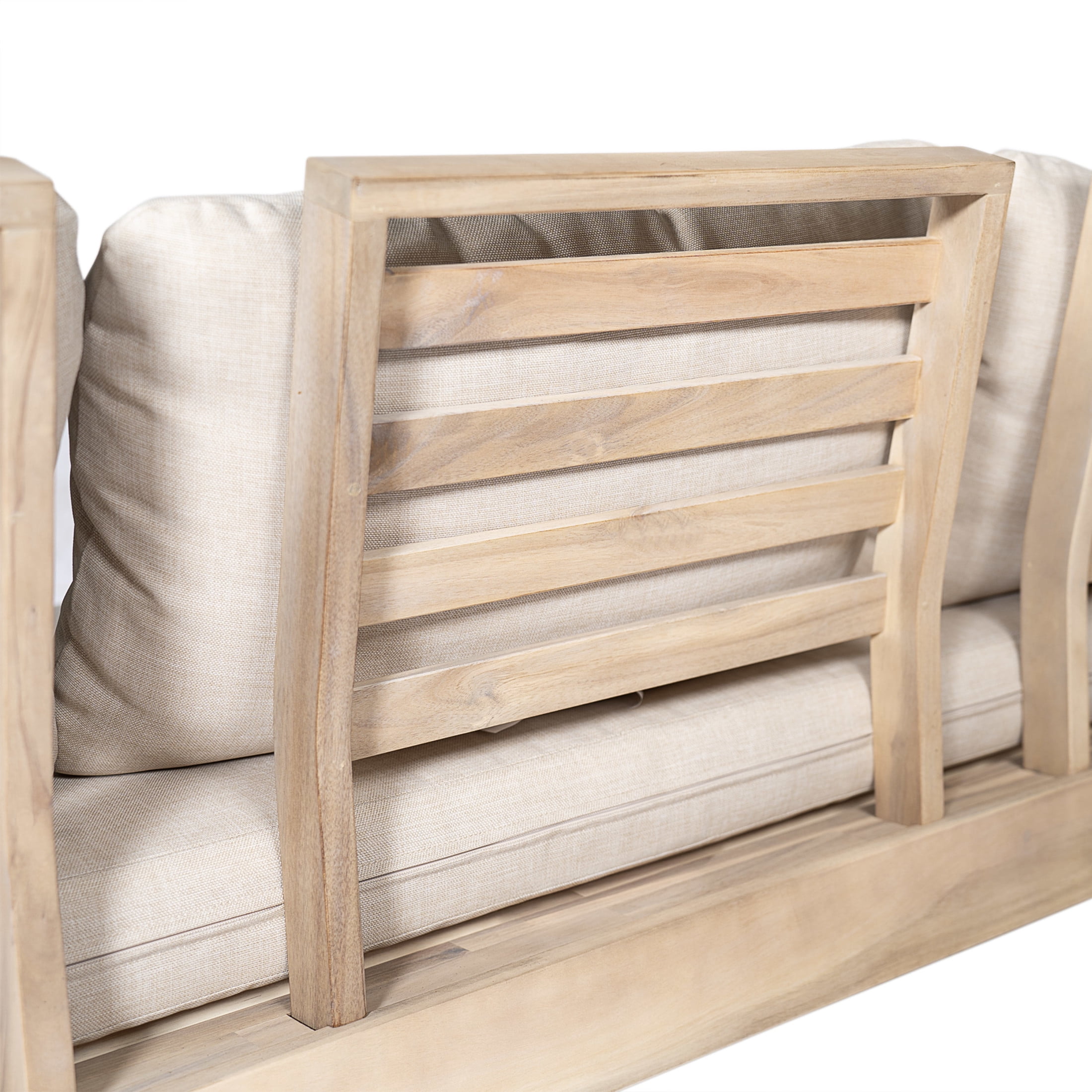 Christopher Knight Home 70.8" Outdoor 3 Seater Sofa, Armless Wood Frame with Cushions, Light White+Sand