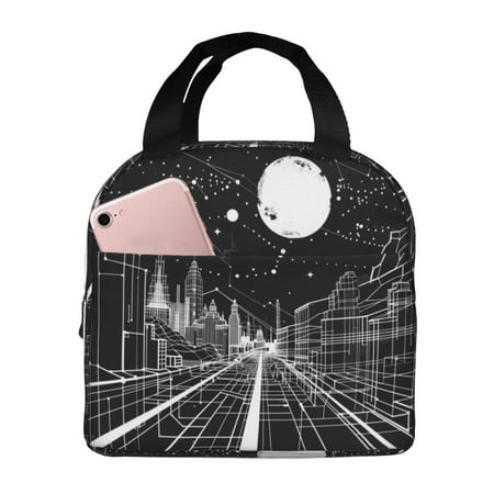 Insulated Lunch Bag for Women Men - Futuristic Moonlit Cityscape Leakproof Cooler Lunch Box for Women Men  Lunch Tote Bags for Work School Picnic Travel